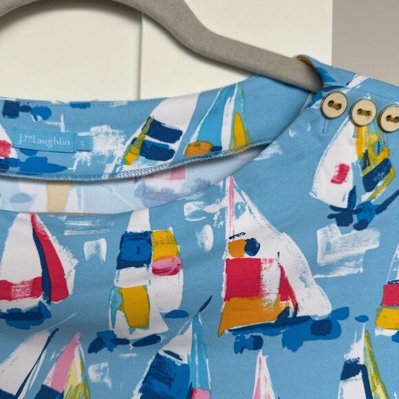 J.McLaughlin Women's Catalina Cloth Wavesong Watercolor Sailboat Top,Size S,EUC - Picture 2 of 8